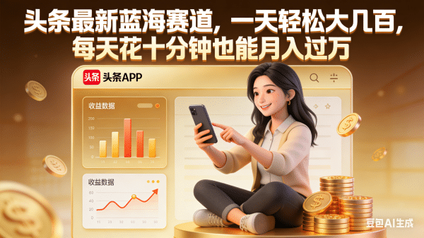 头条最新蓝海赛道，一天轻松大几百，每天花十分钟也能月入过万-九节课
