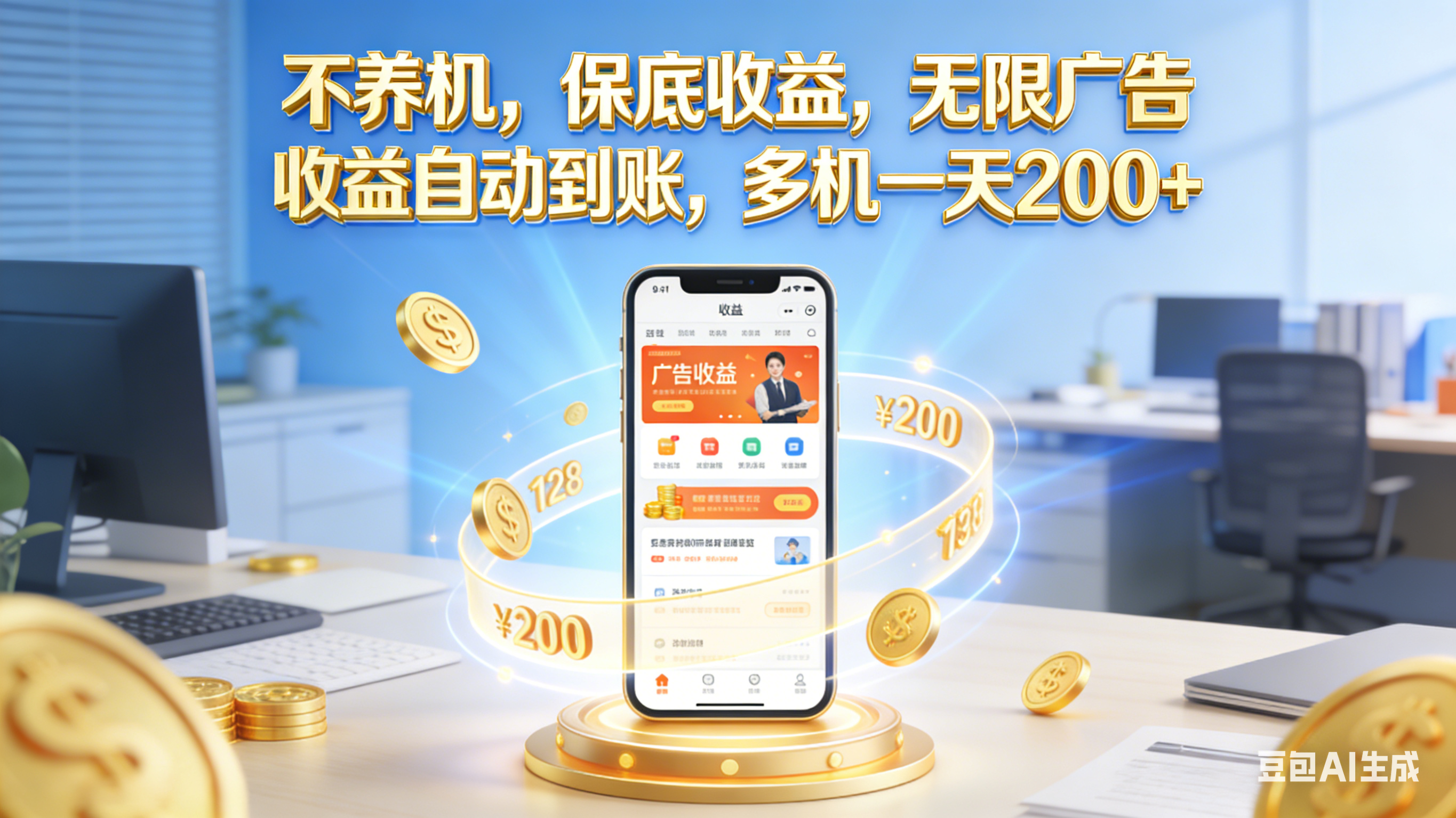 不养机，保底收益，无限广告，收益自动到账，多机一天200+-九节课