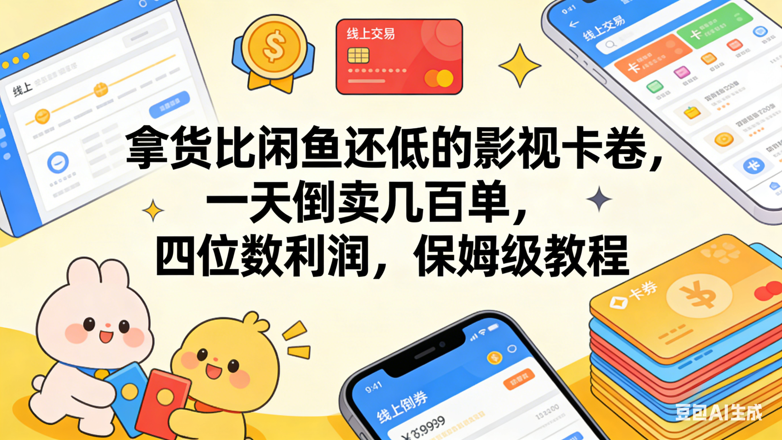 拿货比闲鱼还低的影视卡卷，一天倒卖几百单，四位数利润，保姆级教程-九节课