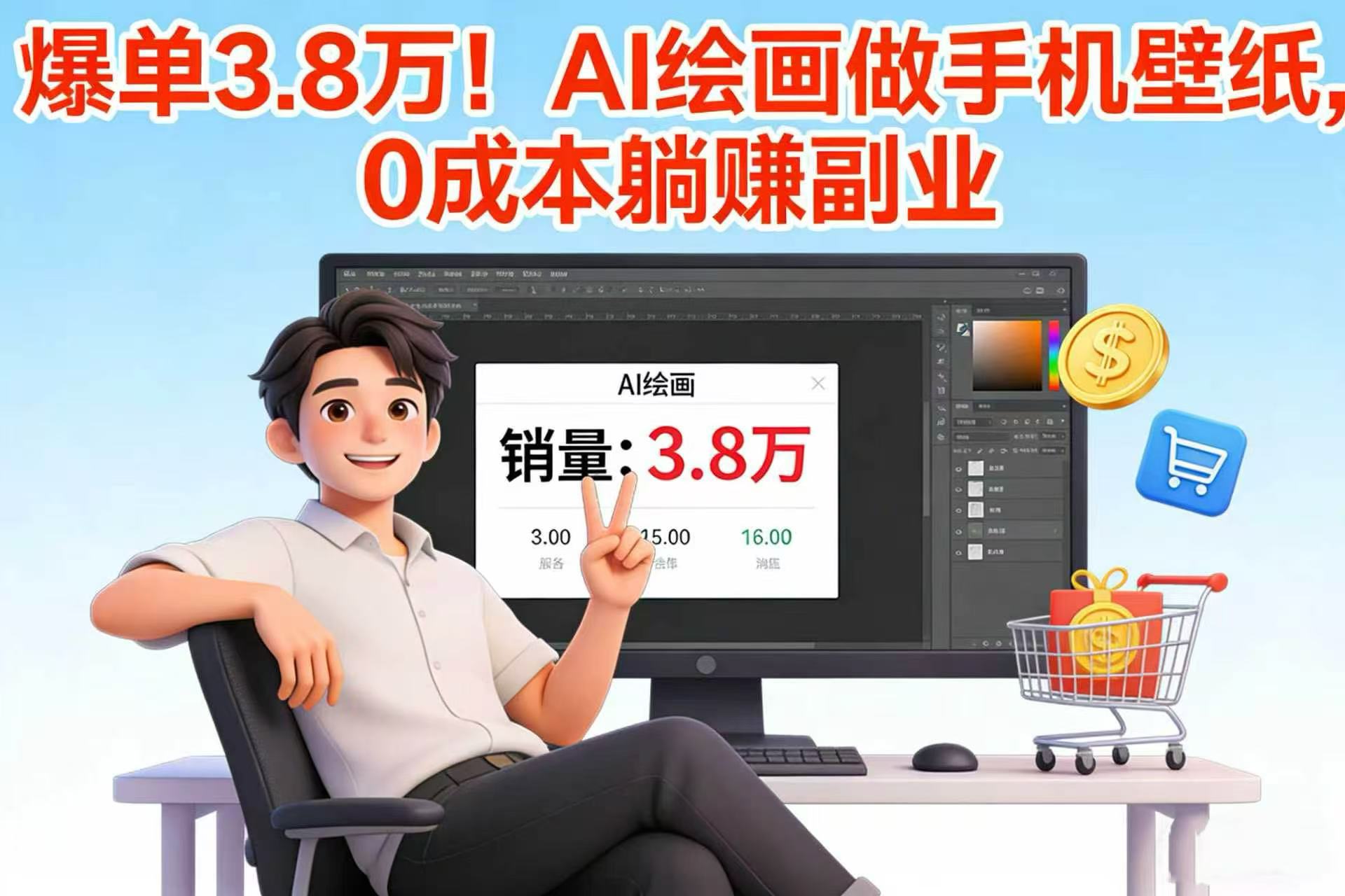 爆单 3.8 万！AI 绘画做手机壁纸，0 成本躺赚副业-九节课