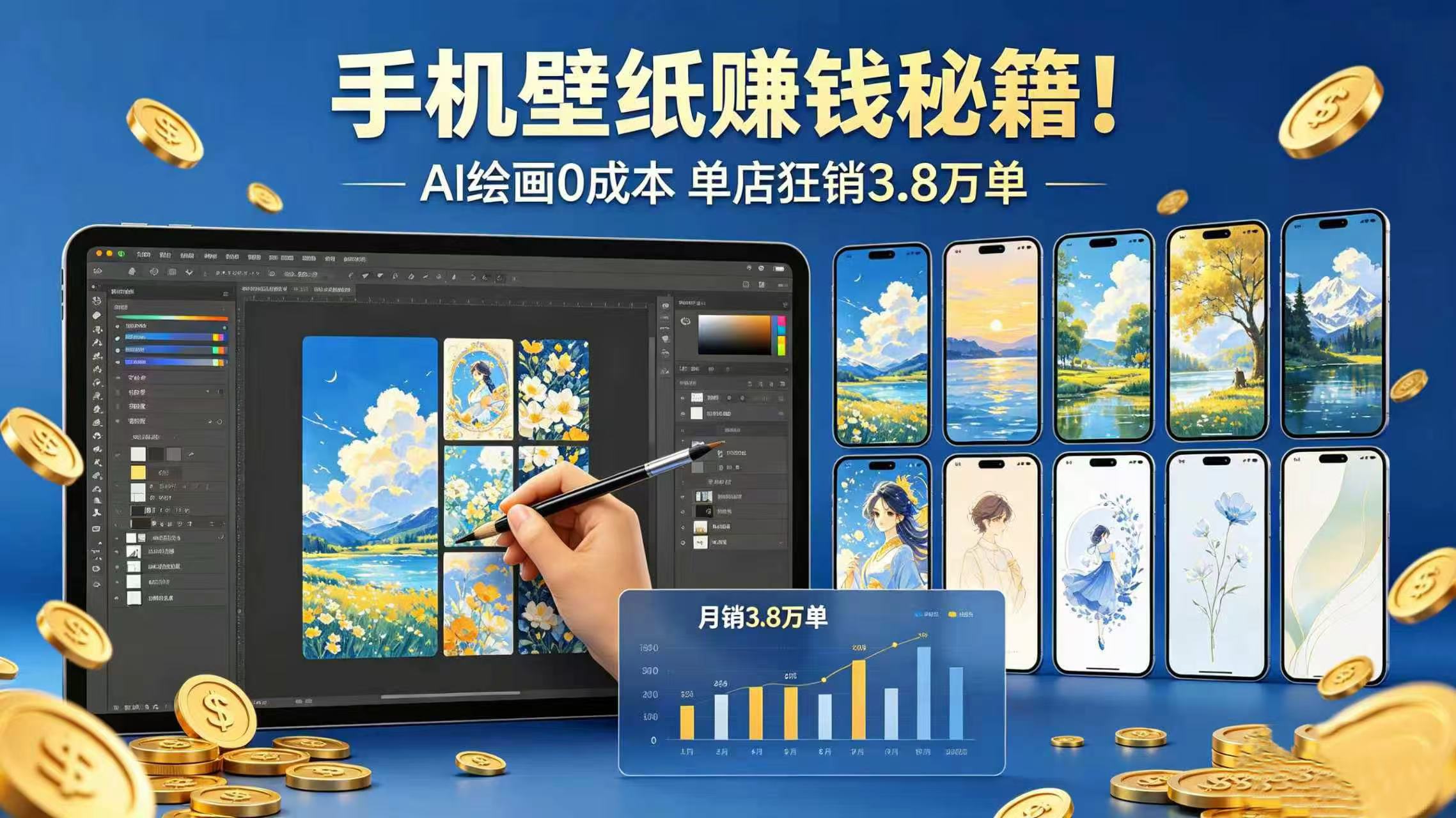 手机壁纸赚钱秘籍！AI 绘画 0 成本 单店狂销 3.8 万单-九节课