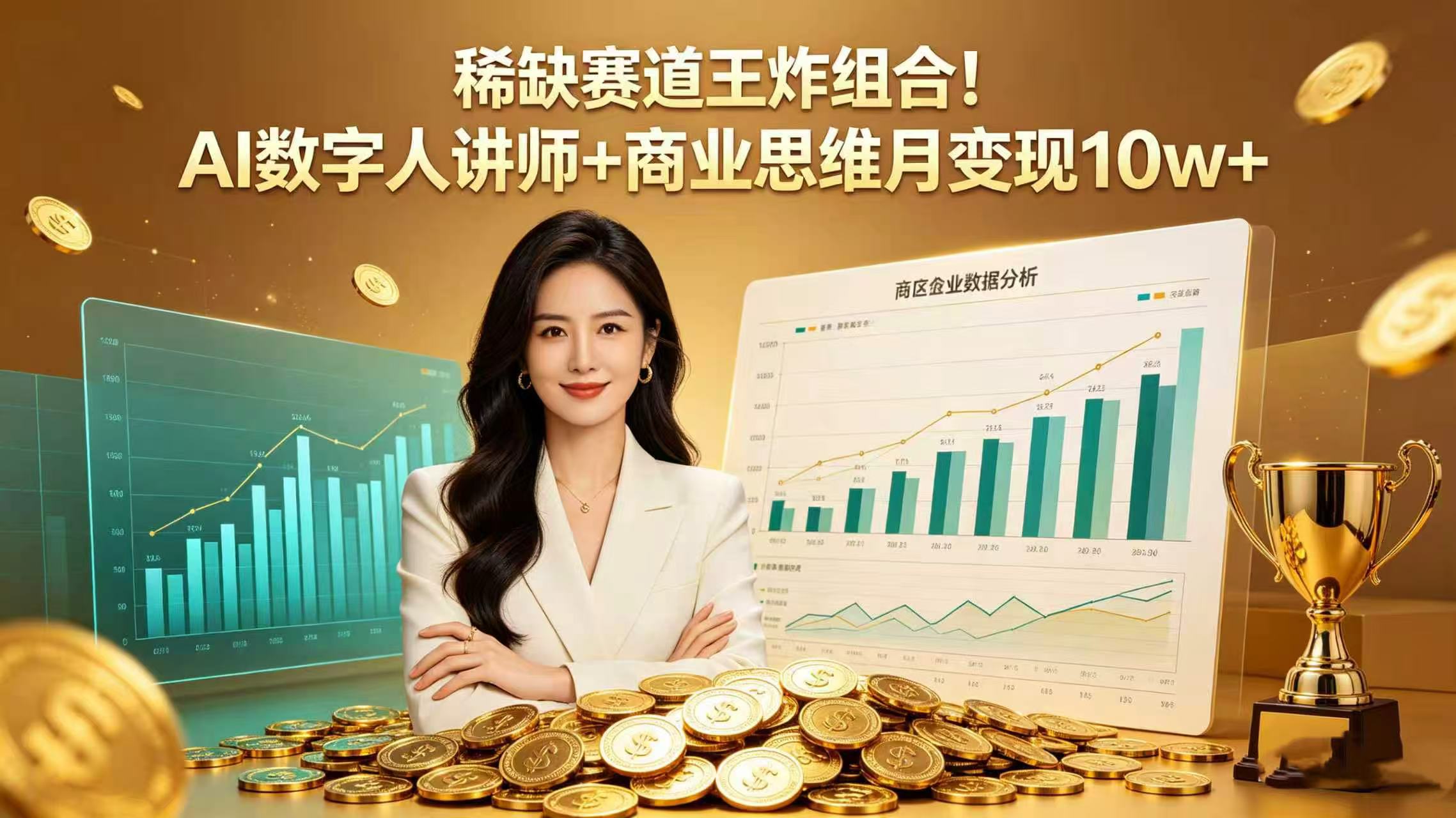 稀缺赛道王炸组合！AI 数字人讲师 + 商业思维 月变现 10w+-九节课