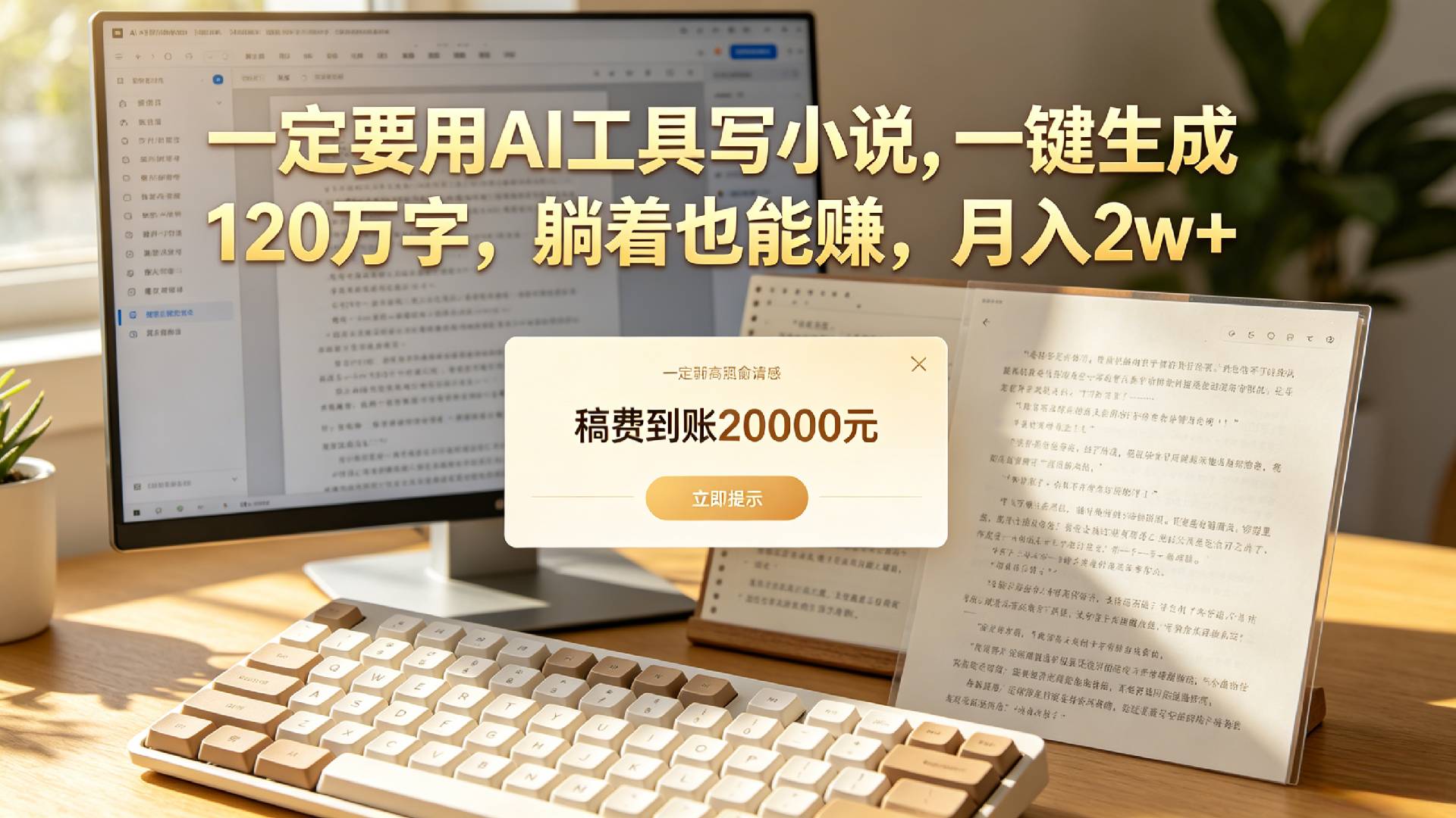 【听劝】一定要用AI工具写小说,一键生成120万字，躺着也能赚，月入2w+-九节课
