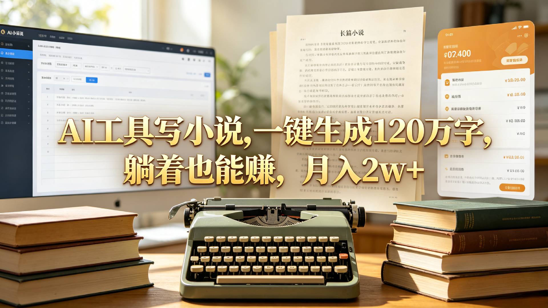 AI工具写小说,一键生成120万字，躺着也能赚，月入2w+！-九节课
