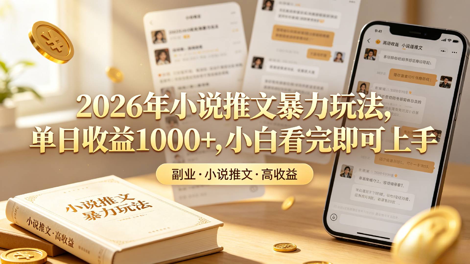 2026年小说推文暴力玩法，单日收益1000+，小白看完即可上手-九节课