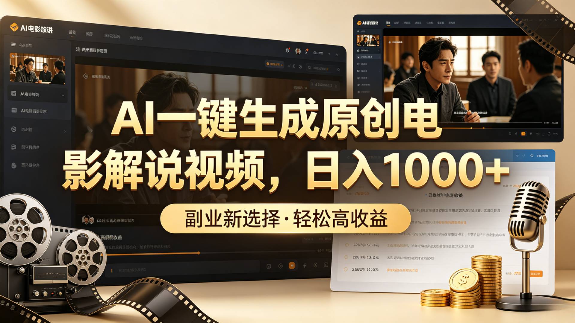 AI一键生成原创电影解说视频，日入1000+！-九节课