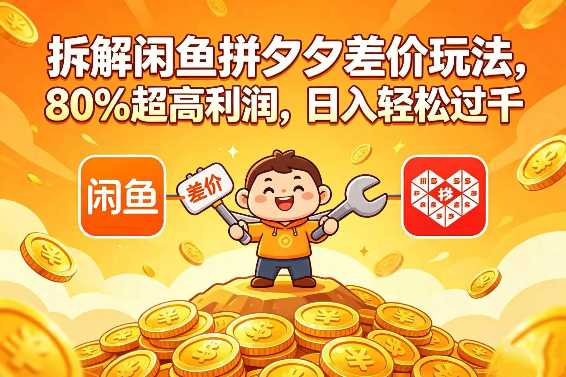 拆解闲鱼拼夕夕差价玩法，80% 超高利润，日入轻松过千-九节课