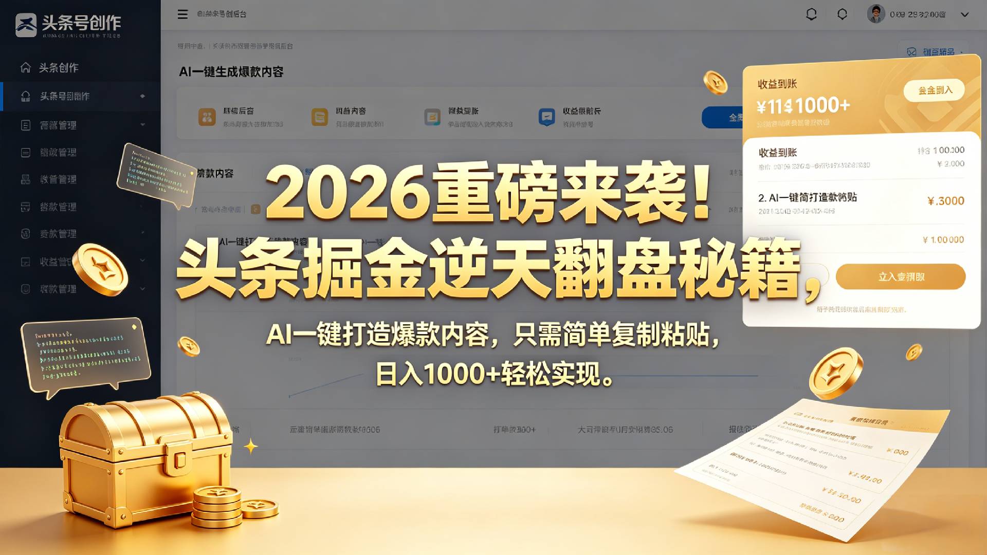2026 重磅来袭！头条掘金逆天翻盘秘籍，AI 一键打造爆款内容，只需简单复制粘贴，日入 1000 + 轻松实现！-九节课